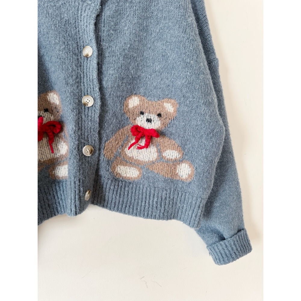 Luna Ivy Blue Teddy Bear Cardigan Sweater L - Picture 2 of 6